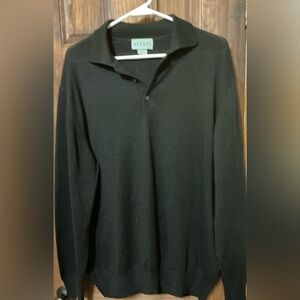 100% Italian Merino Wool long-sleeve polo sweater by Alfani Black Large
